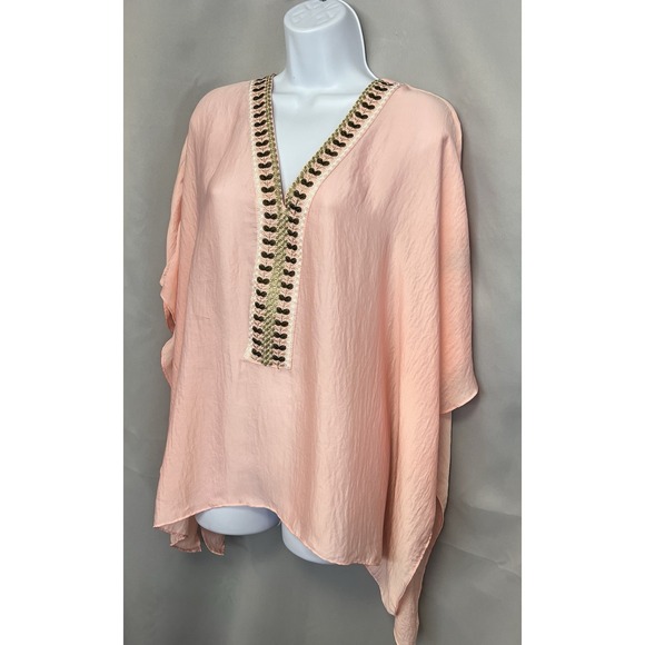 ANTHROPOLOGIE Floreat Bohemian Pink Peach Embroidered Poncho One Size - Picture 6 of 16